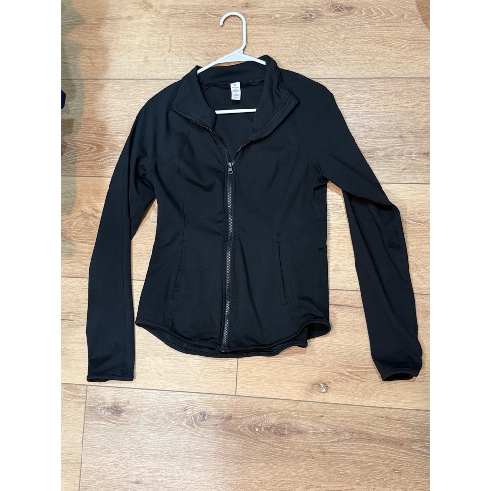 Yogalicious Womens Black Full Zip Active Jacket Mock Neck Thumbholes Size M